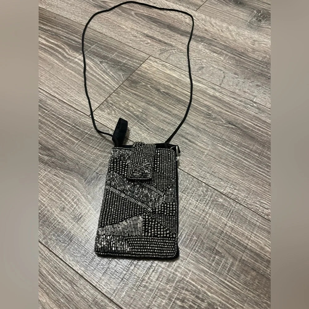 Black Beaded Phone Case Wallet Purse